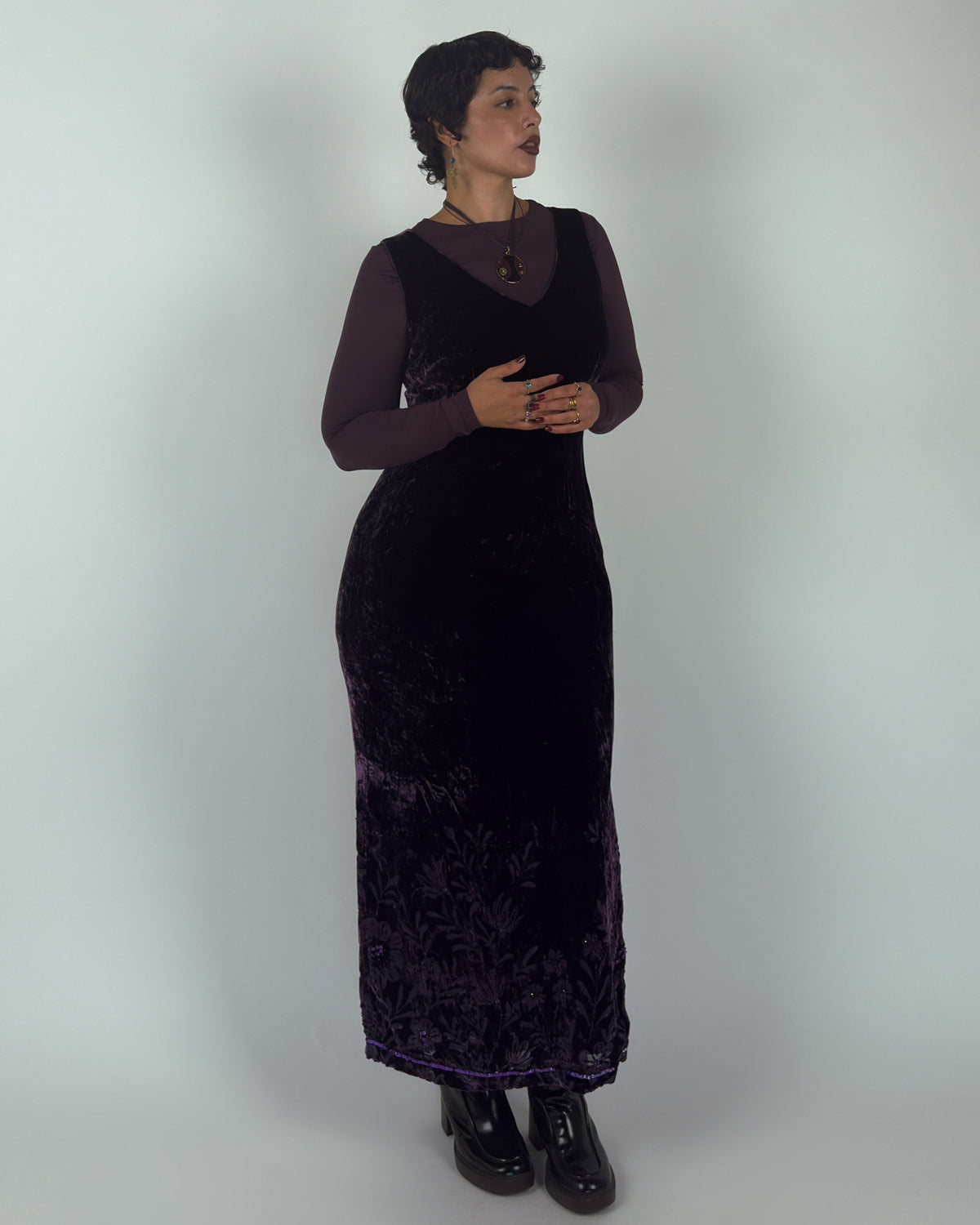 Vintage Monsoon Velvet Silk Blend Maxi Dress - L/XL