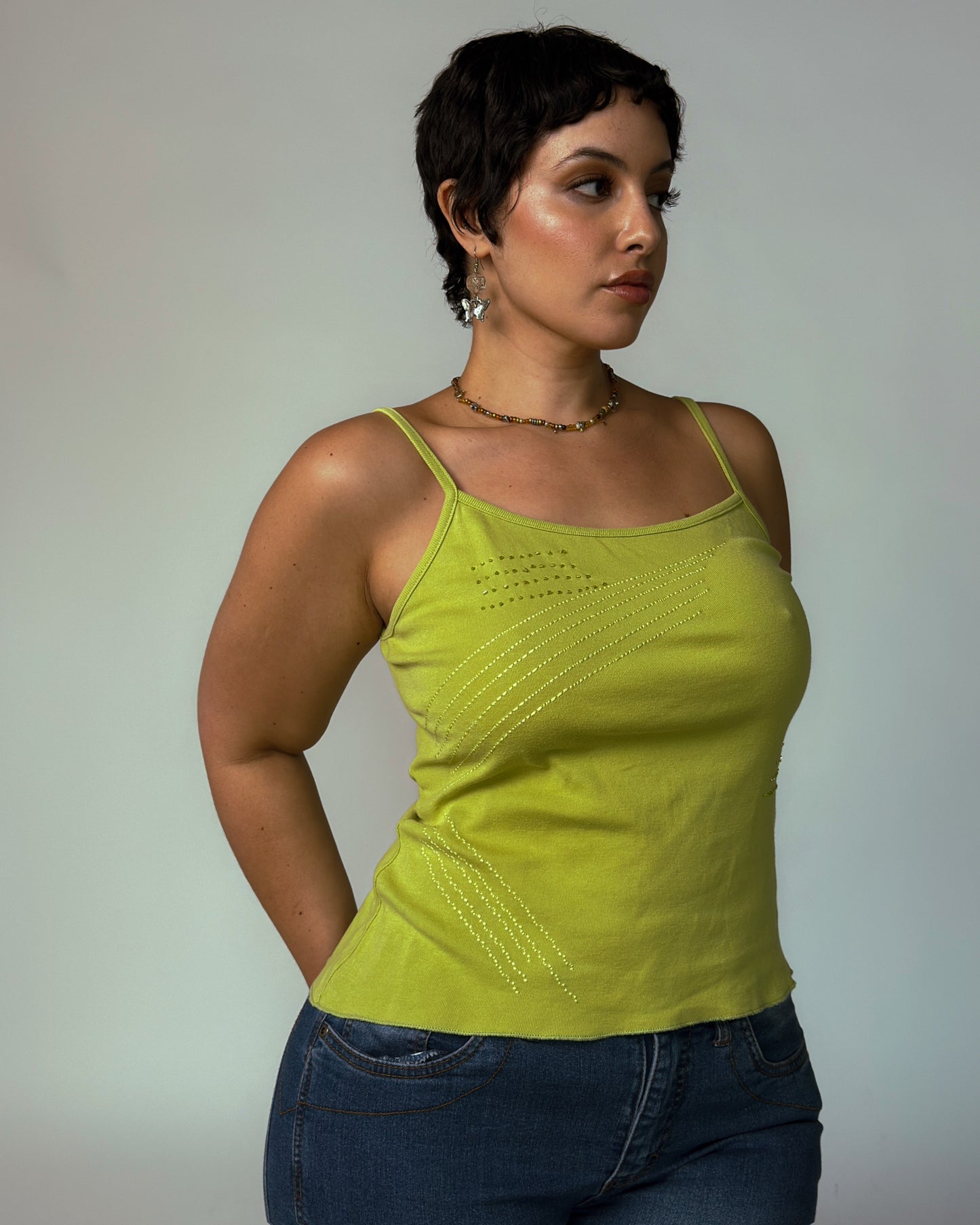 Vintage Green Beaded Top - size M-XL