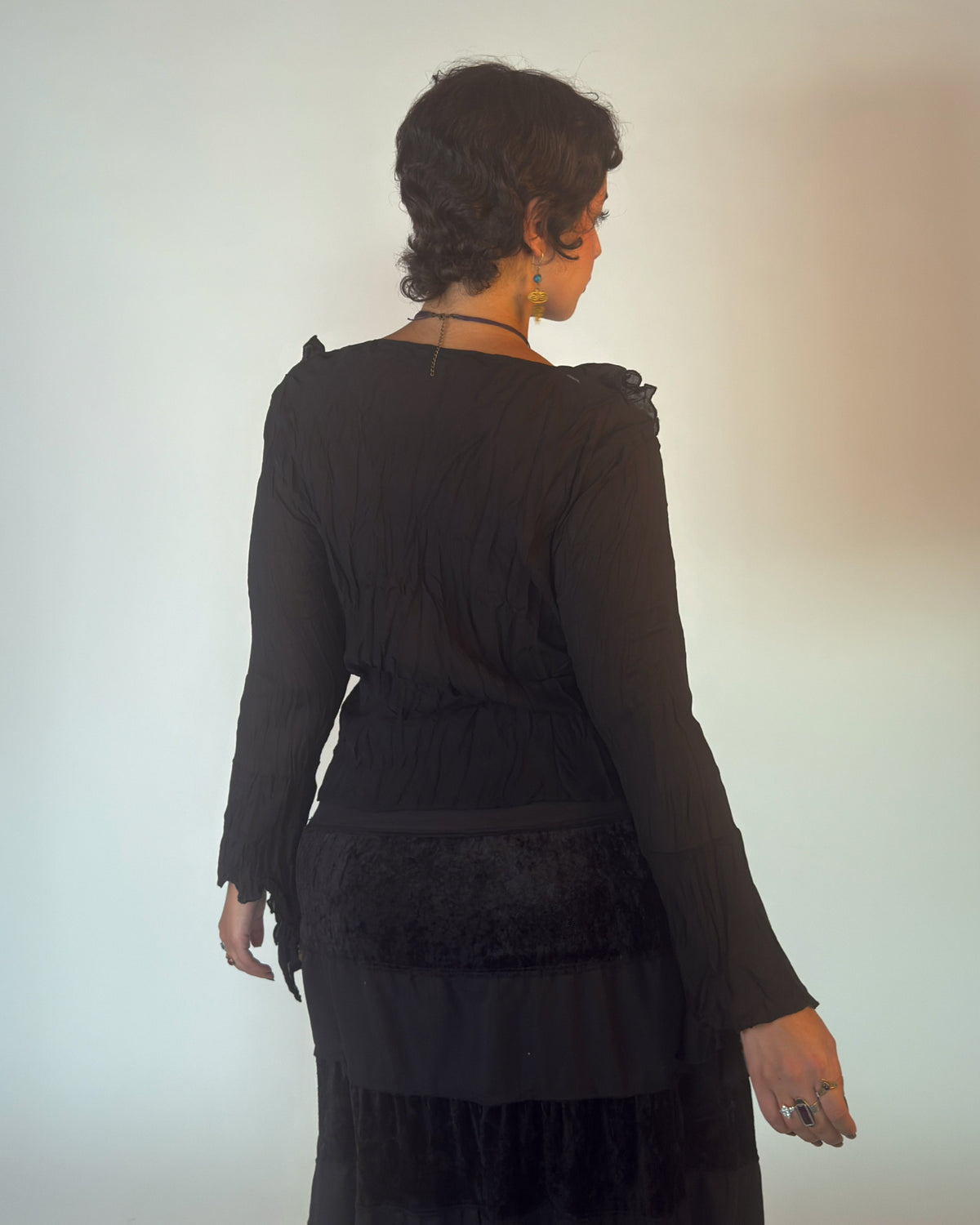 Black Ruffle Lace-Up Top - M/L