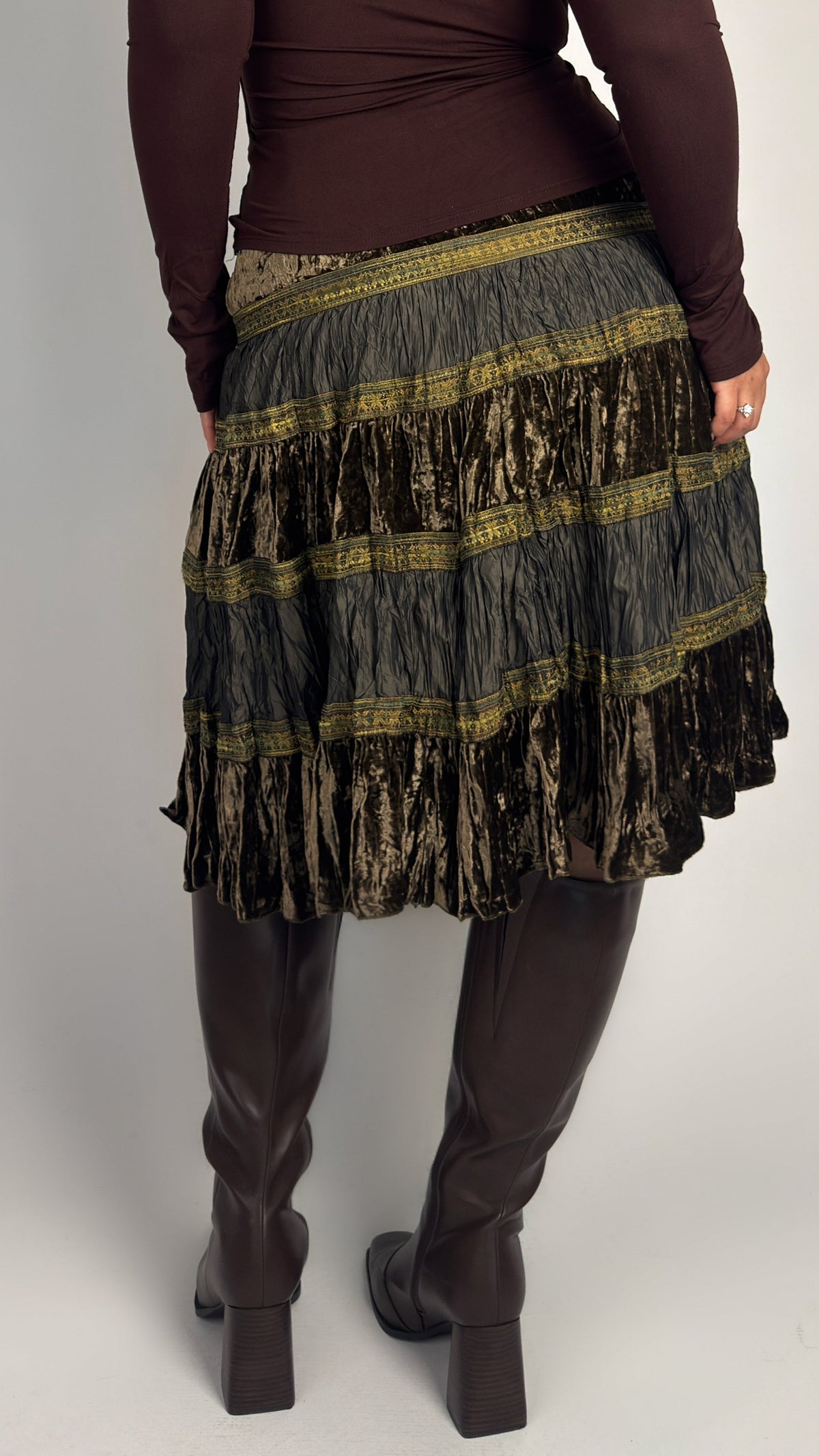 Spanish Vintage Tiered Velvet Skirt - M/L