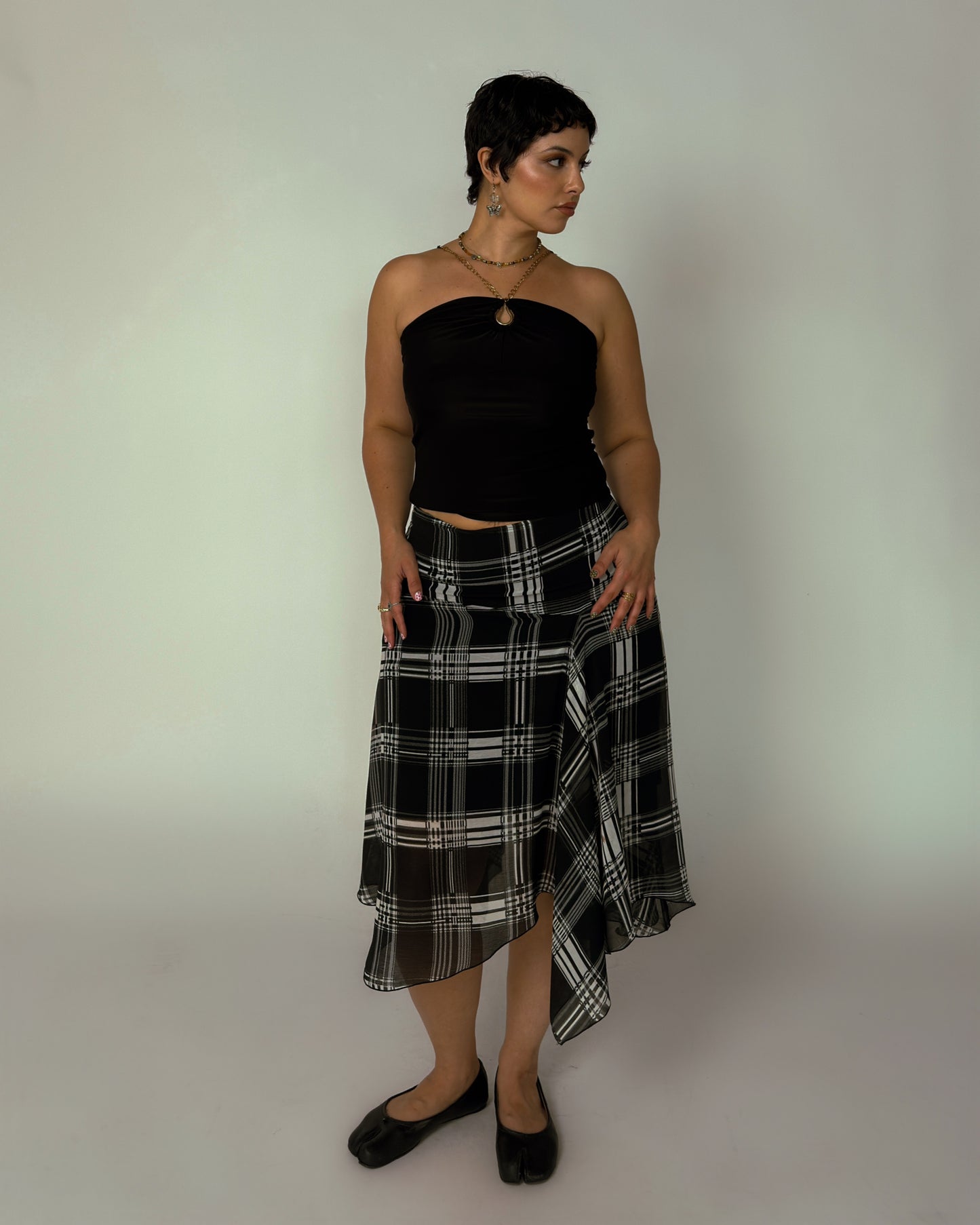 Plaid Handkerchief Hem Skirt - size L/XL