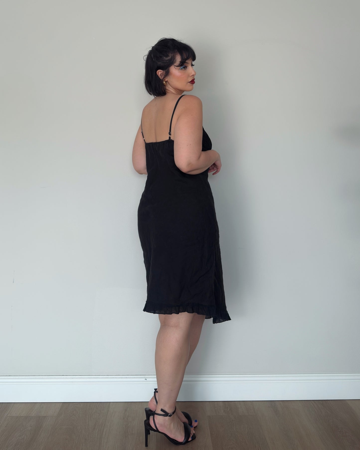 Black Linen Slip Dress - size L-XL