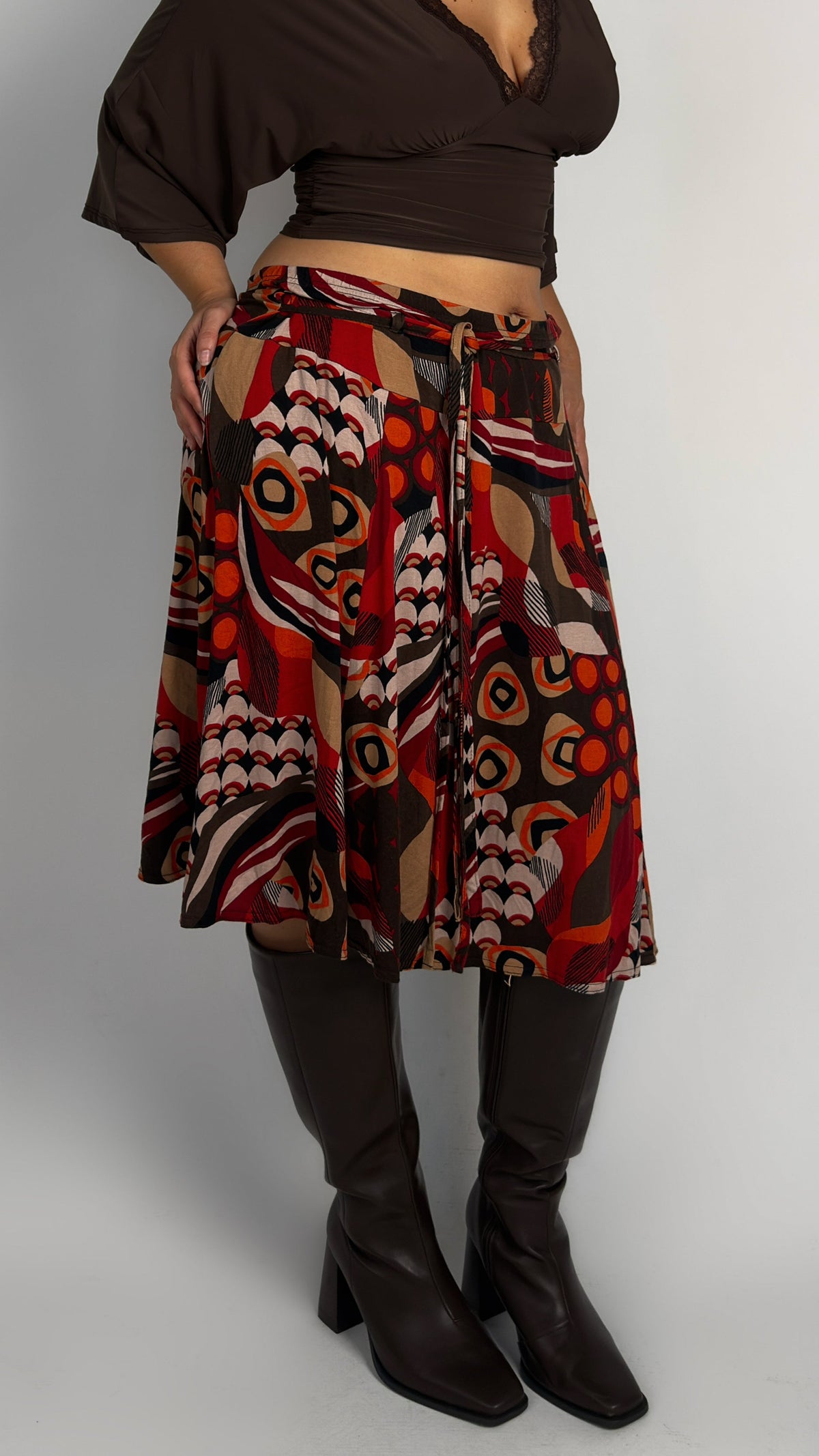 Vintage Retro Stretch Midi Skirt - XL - 3XL