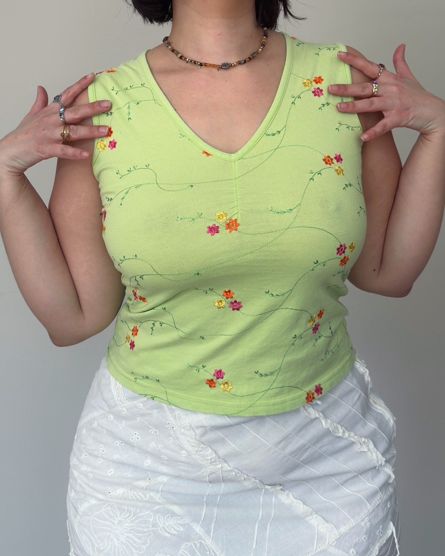 Floral Embroidered V-Neck Top - size M-L
