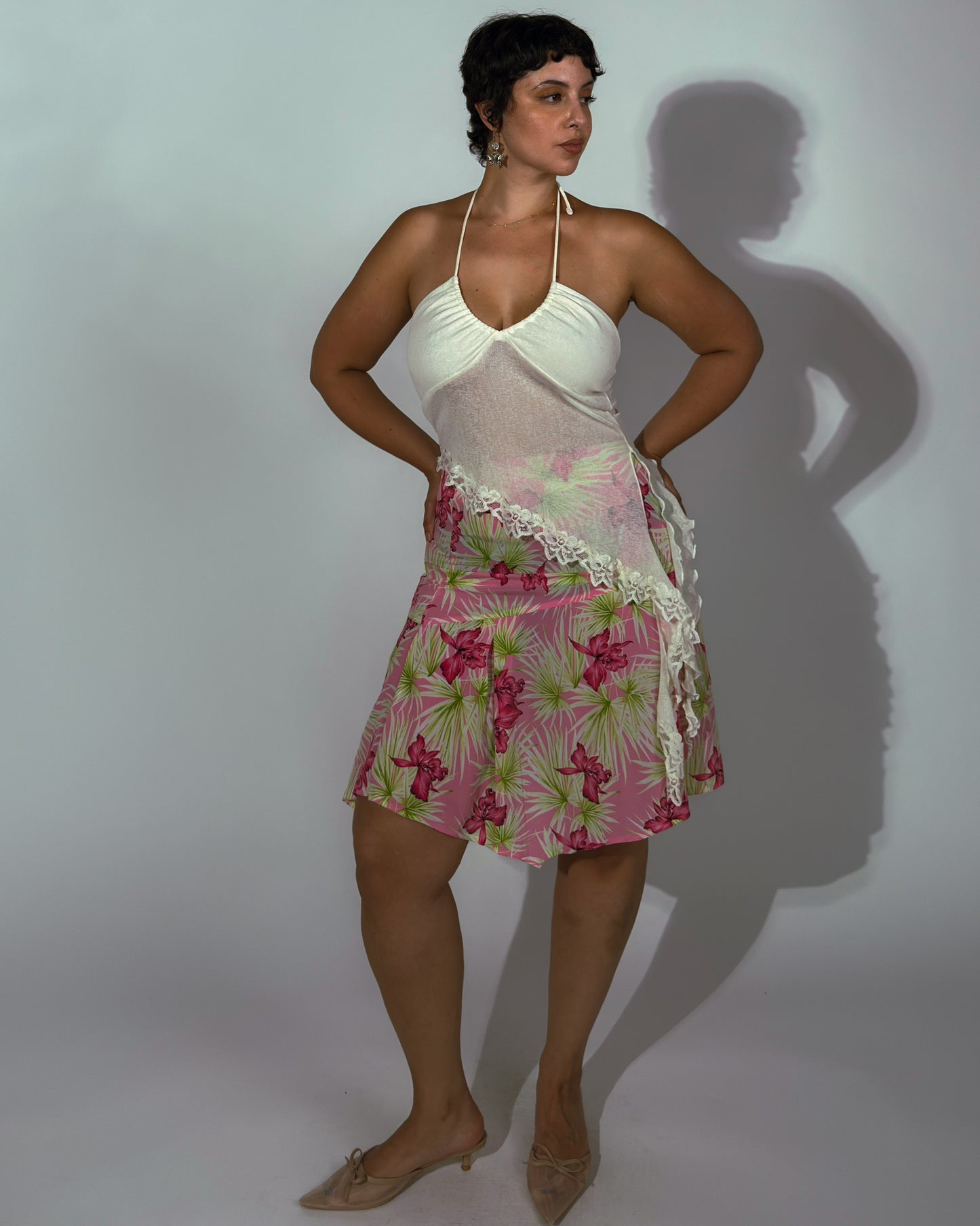 Vintage French Pink and Green Skirt - size M/L