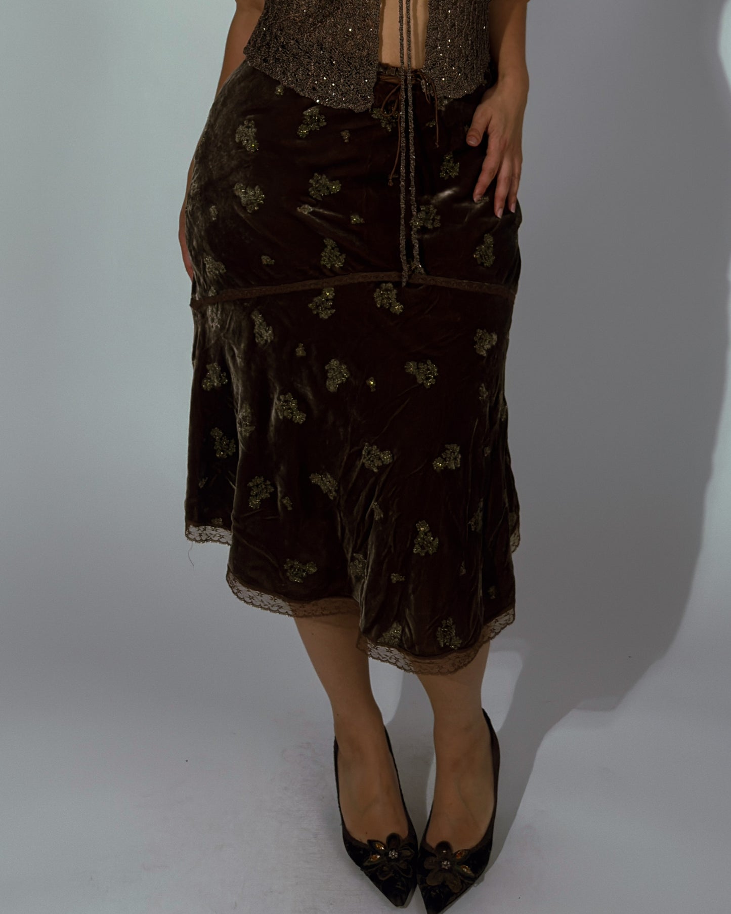 RARE Vintage Massimo Dutti Velvet Silk Blend Skirt - size L/XL