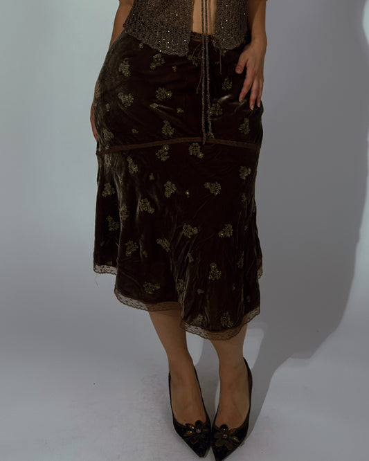 RARE Vintage Massimo Dutti Velvet Silk Blend Skirt - size L/XL