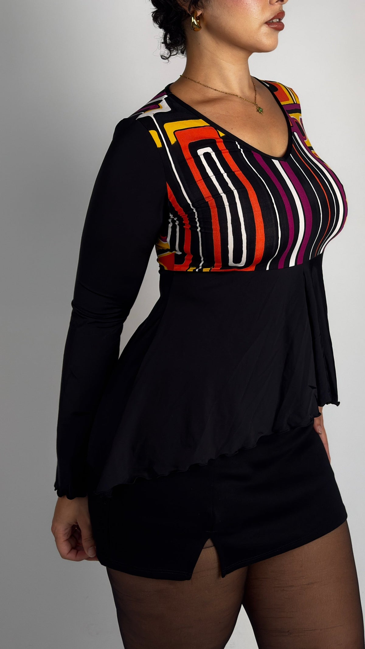 French Vintage Stretch Peplum Top - M/L