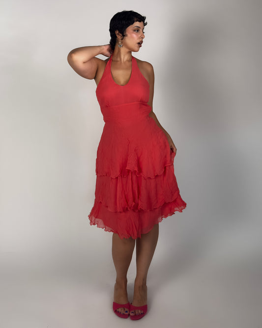 Pink Silk Halter Dress - size M/L