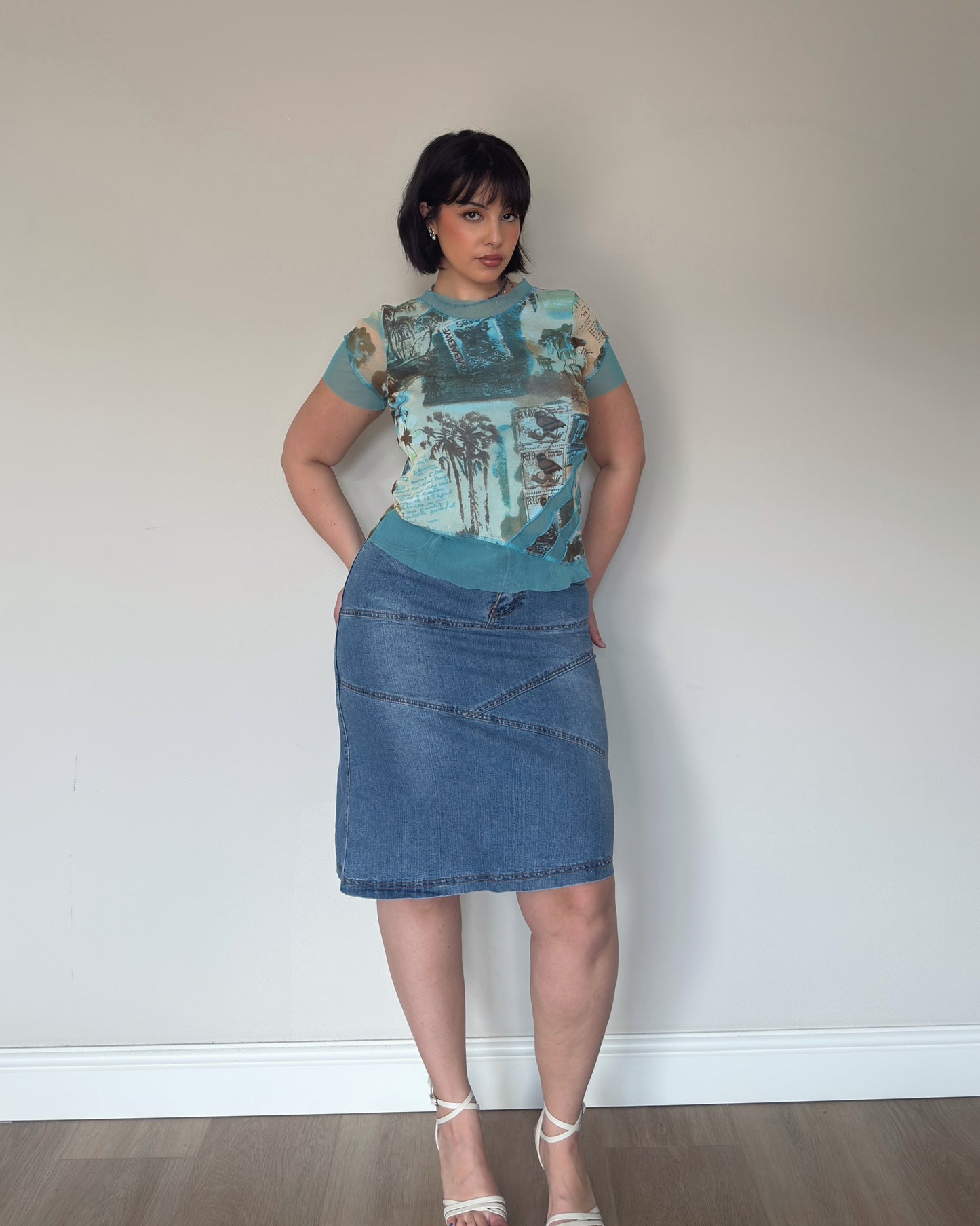 Denim Panel Midi Skirt - size M/L