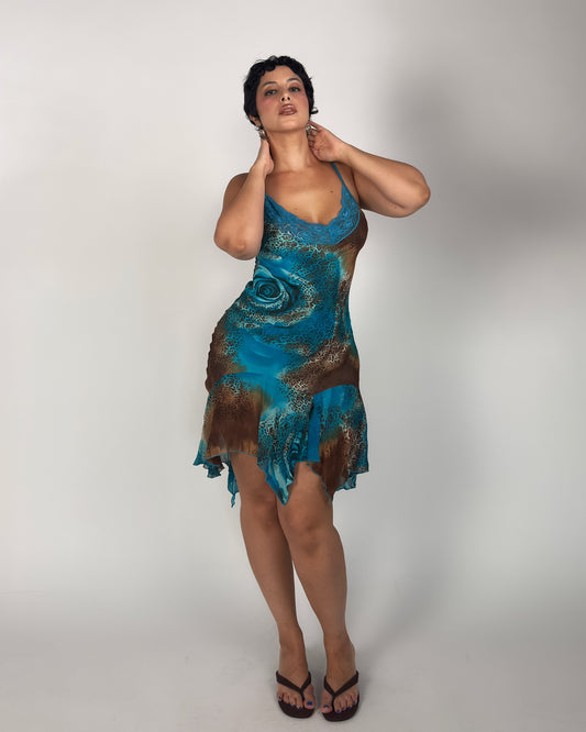 Teal Leopard Hanky Dress - size M/L