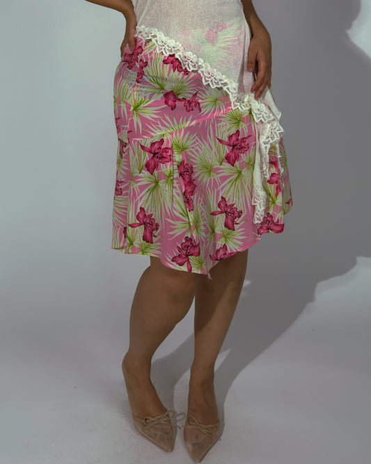 Vintage French Pink and Green Skirt - size M/L