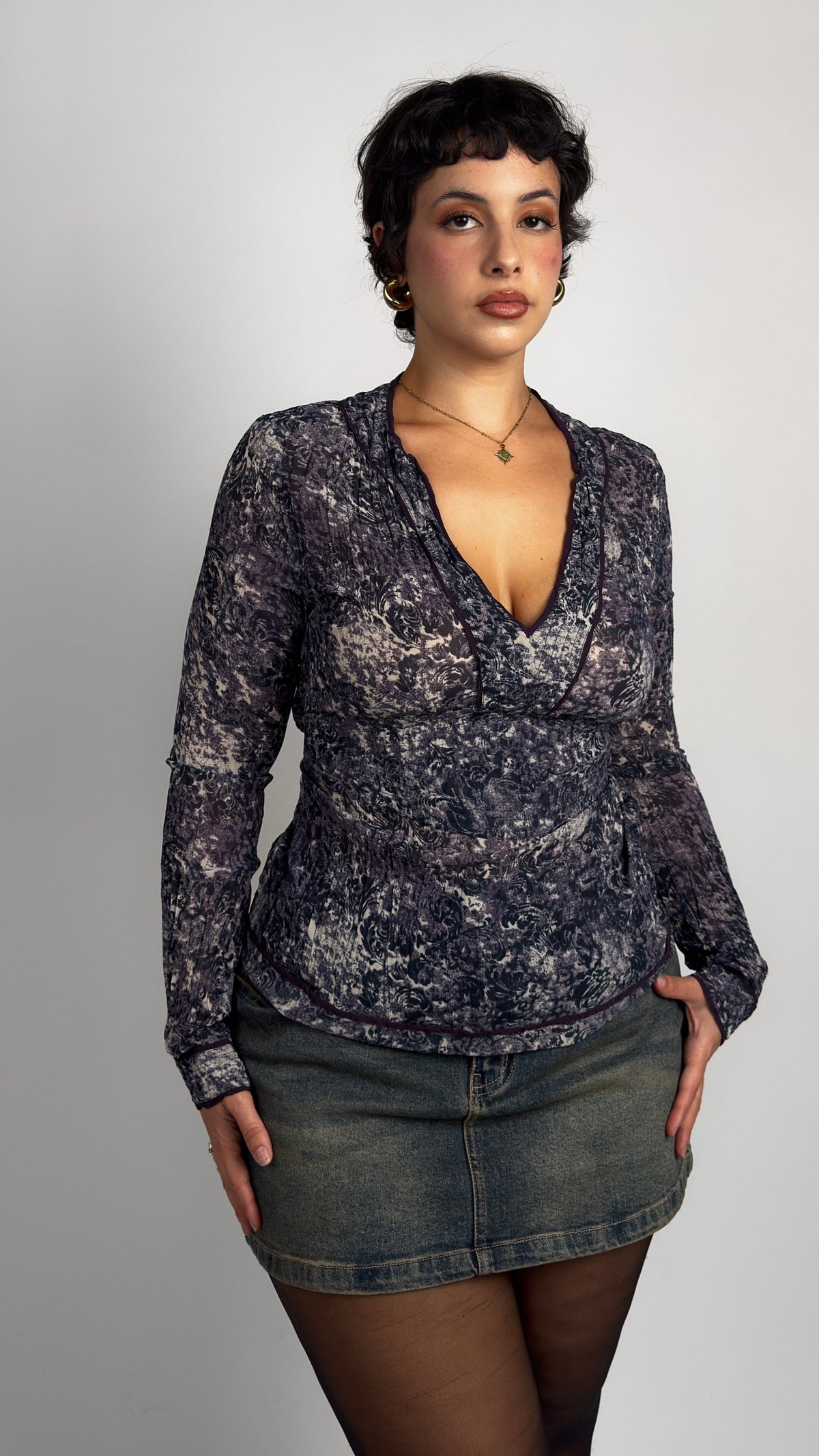Mesh Tie Back Stretch Top - M/L