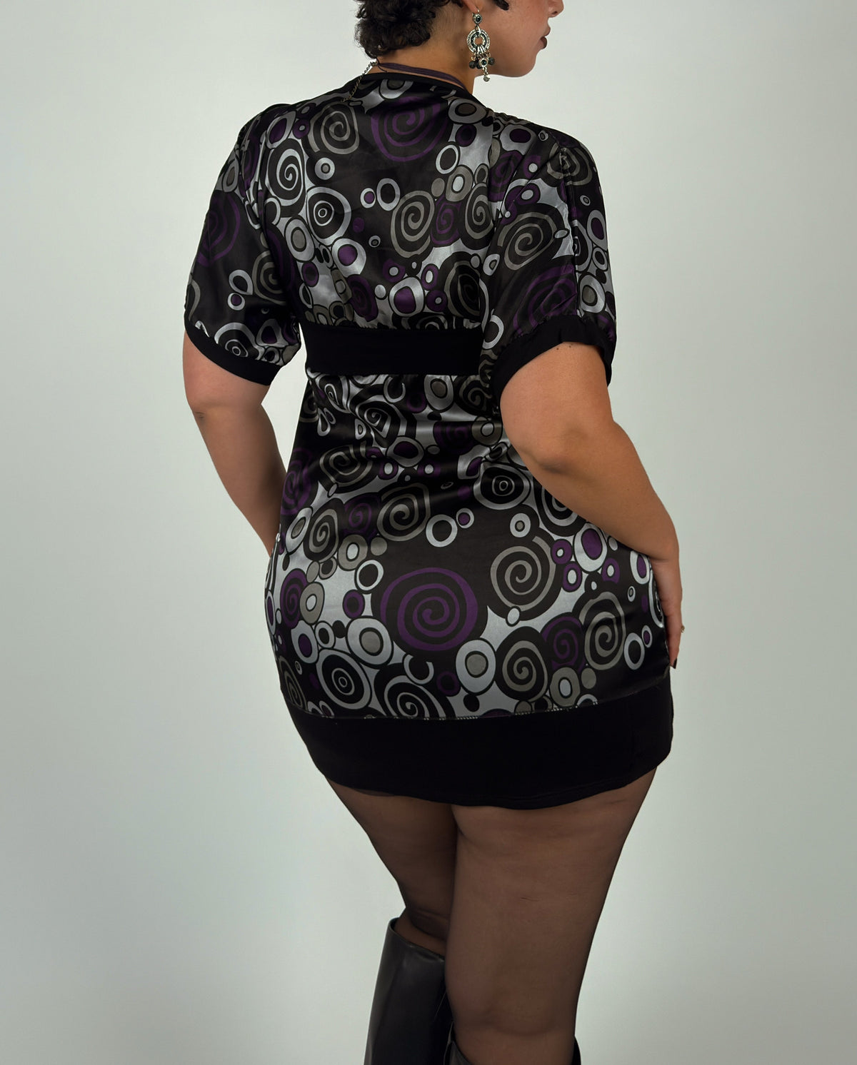 Black & Purple Satin Swirl Print Top - M/L