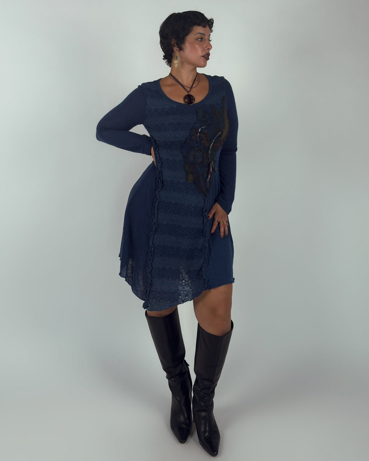 Navy Blue Knit Dress - M/L