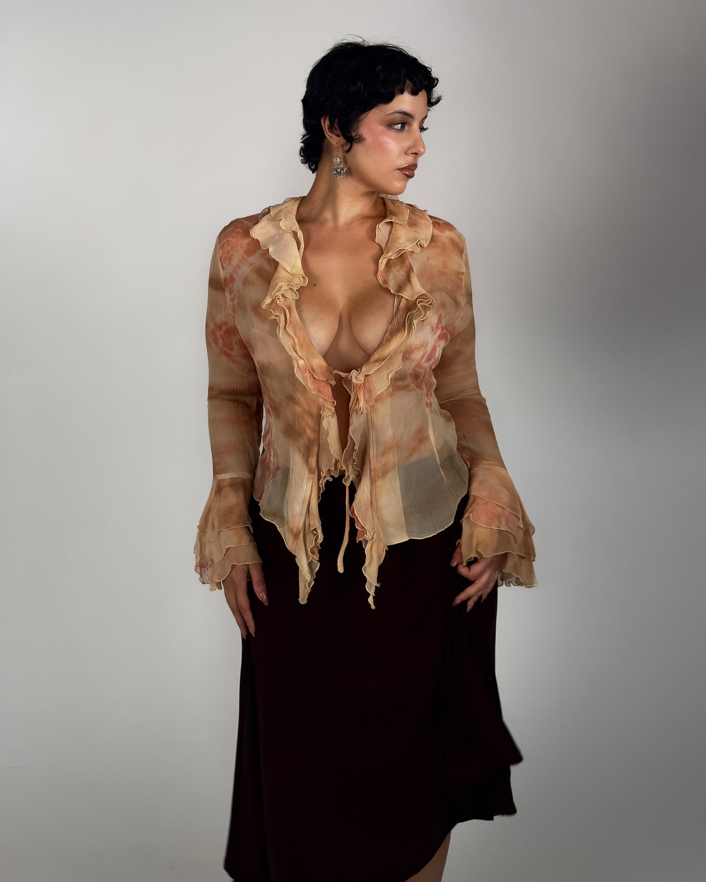 French Silk Ruffled Top - size M/L
