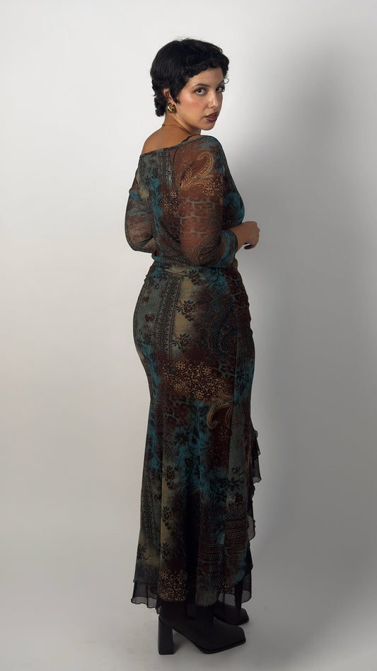French Vintage Mesh Asym Maxi Dress - M-XL