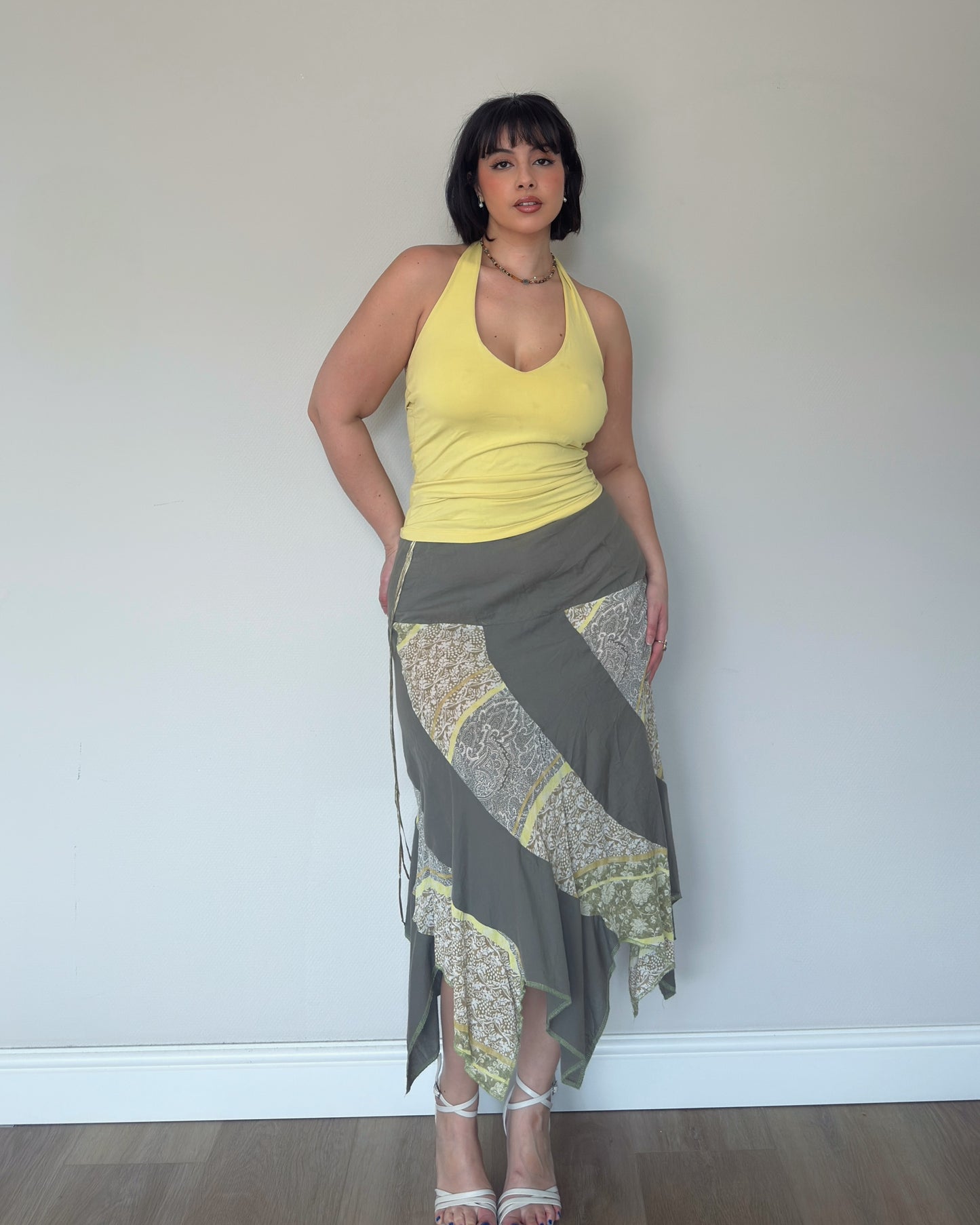 Handkerchief Hem Patchwork Midi Skirt - size L/XL