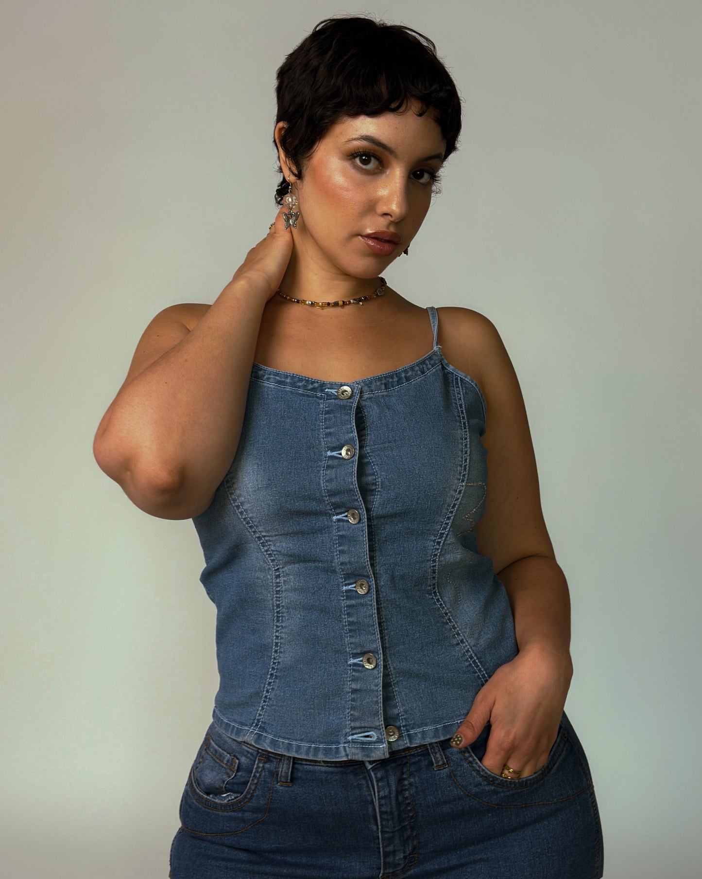 Vintage Y2K Denim Corset Top - size M/L