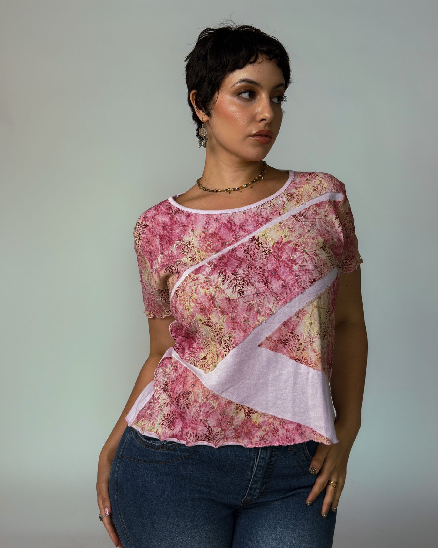 Vintage Pink Lace Shirt - size L/XL