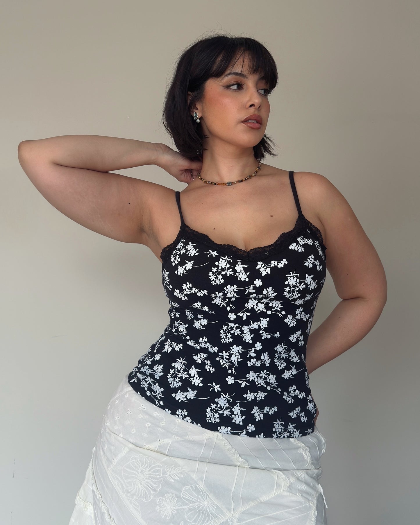 Floral Lace Trim Cami Top - size M-L