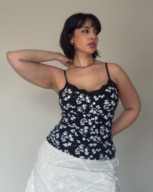 Floral Lace Trim Cami Top - size M-L