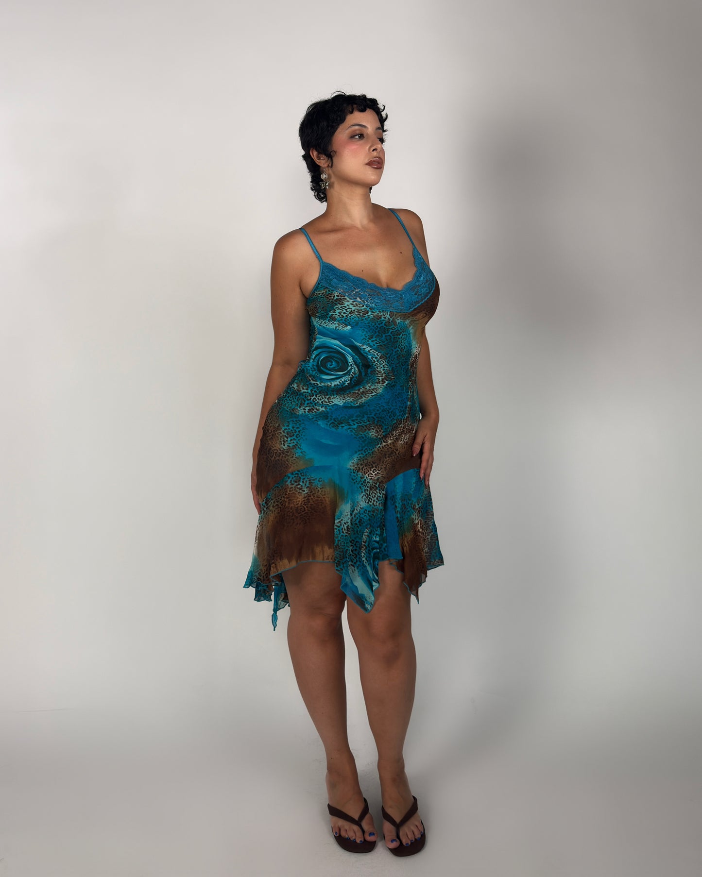 Teal Leopard Hanky Dress - size M/L