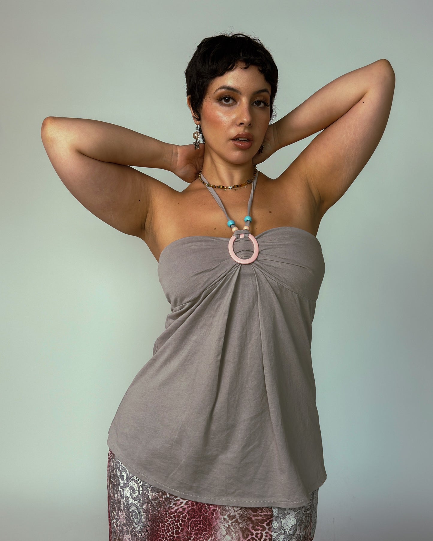Vintage Grey Strapless Ring Detail Top - size M-L