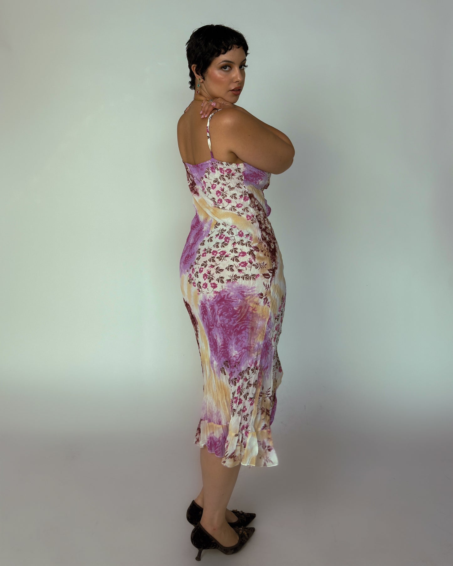 Vintage Patchwork Floral Midi Dress - size M/L