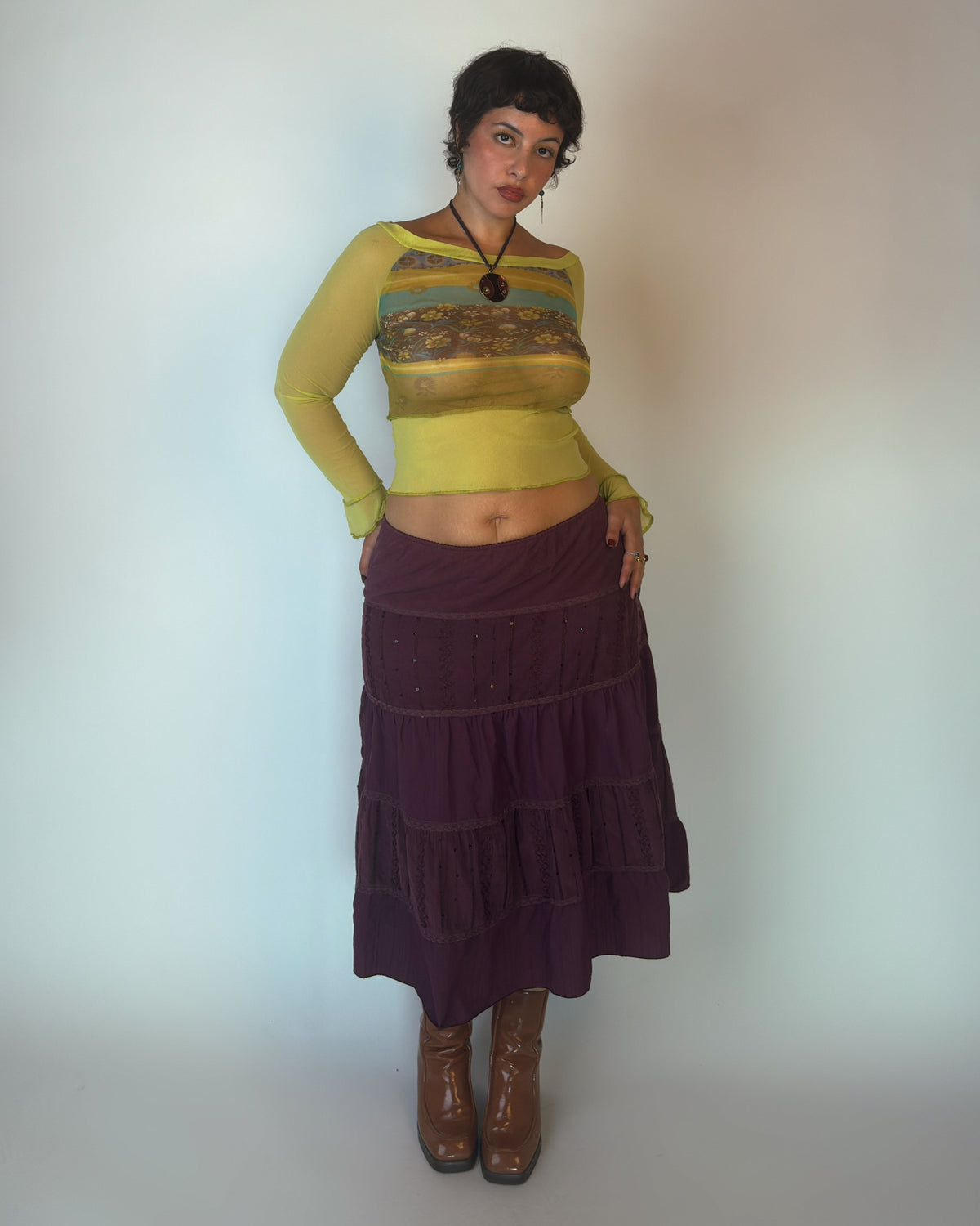 Purple Tiered Midi Skirt - L/XL