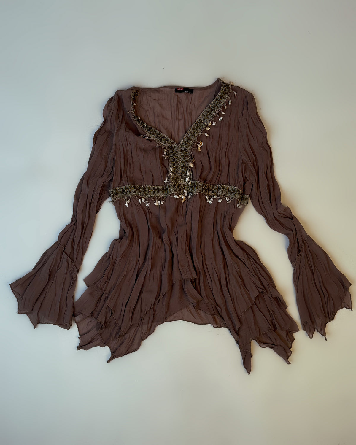 Mauve Crinkle Tiered Ruffle Top - M/L