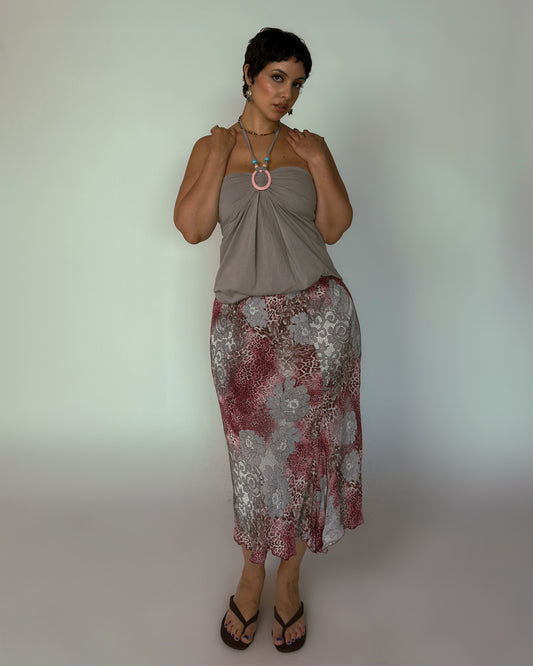 Vintage Pink Floral Animal Print Skirt - size L-XXL