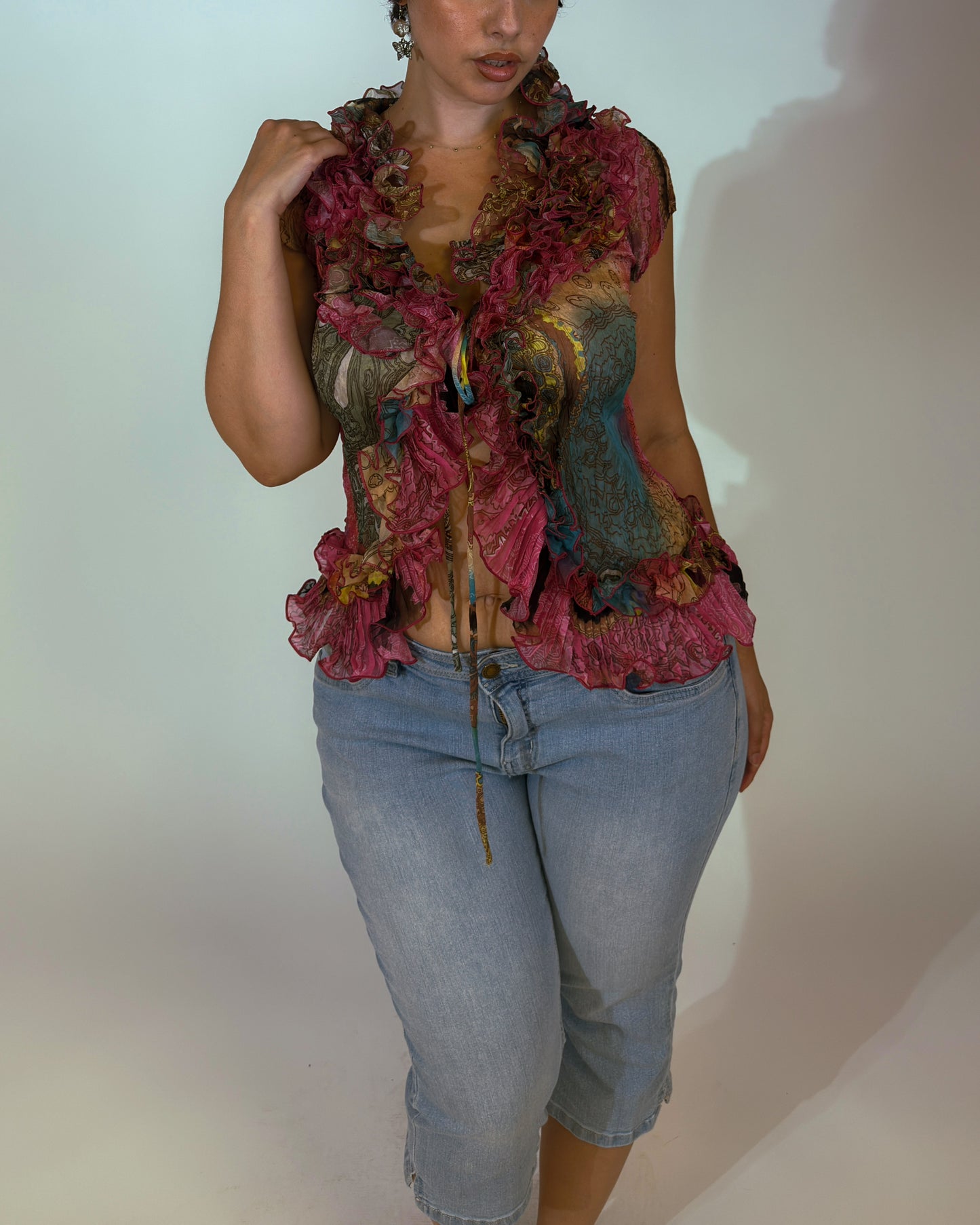 Vintage Sheer Ruffled Top - size M-XL