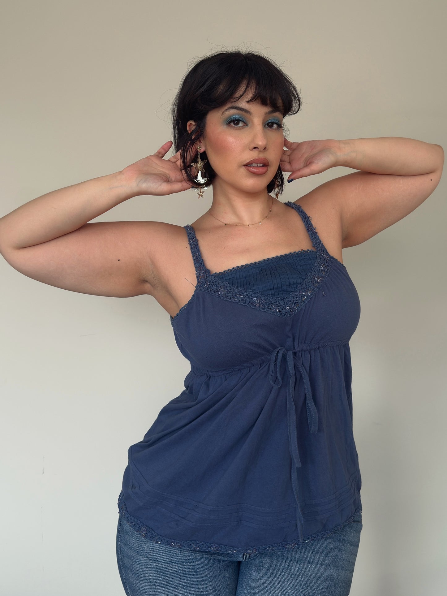Navy Lace Detail Babydoll Top