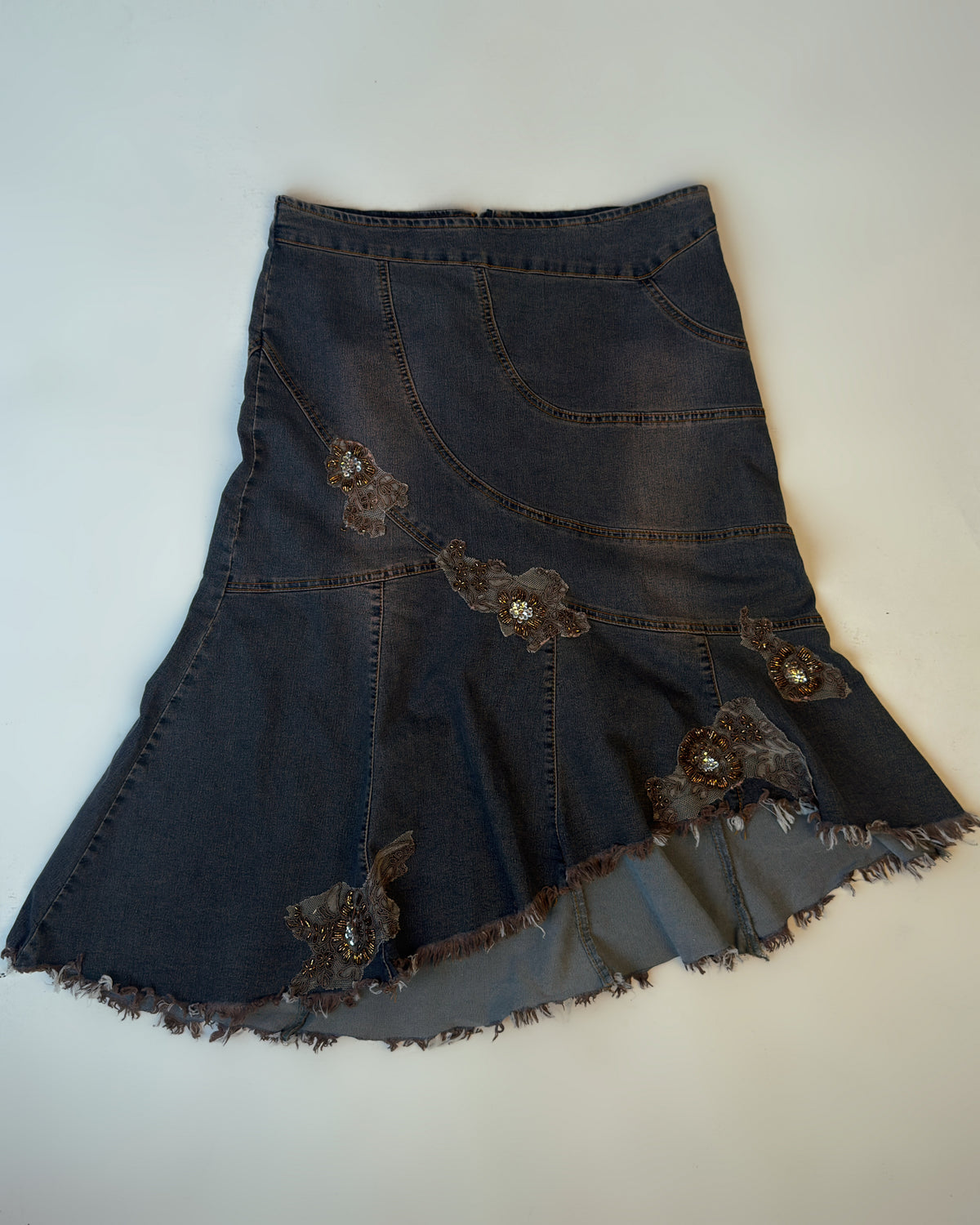 Stretch Denim Midi Skirt - L/XL