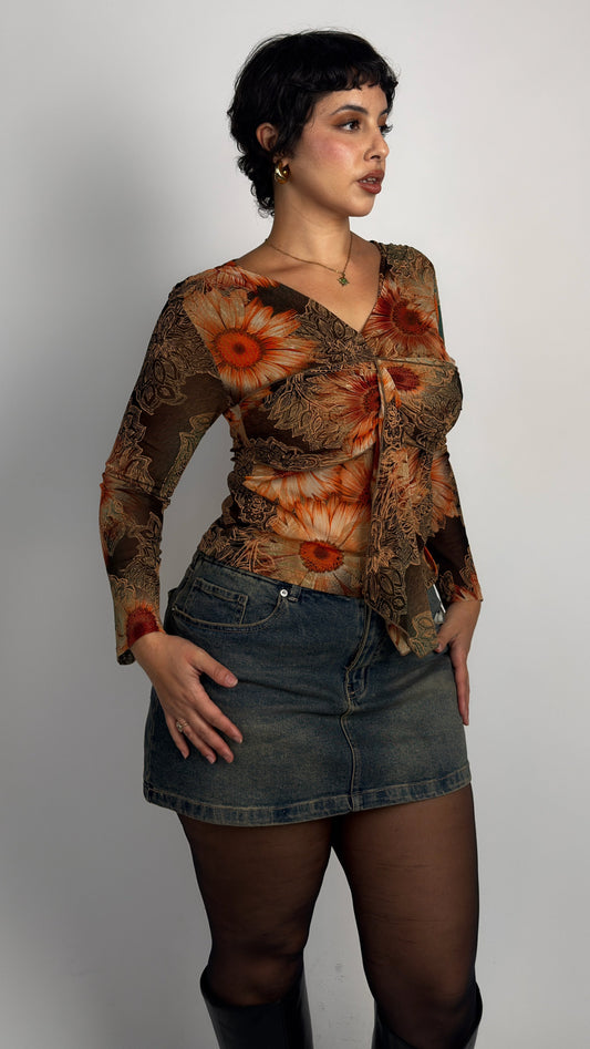 Sunflower Print Mesh Top - M/L