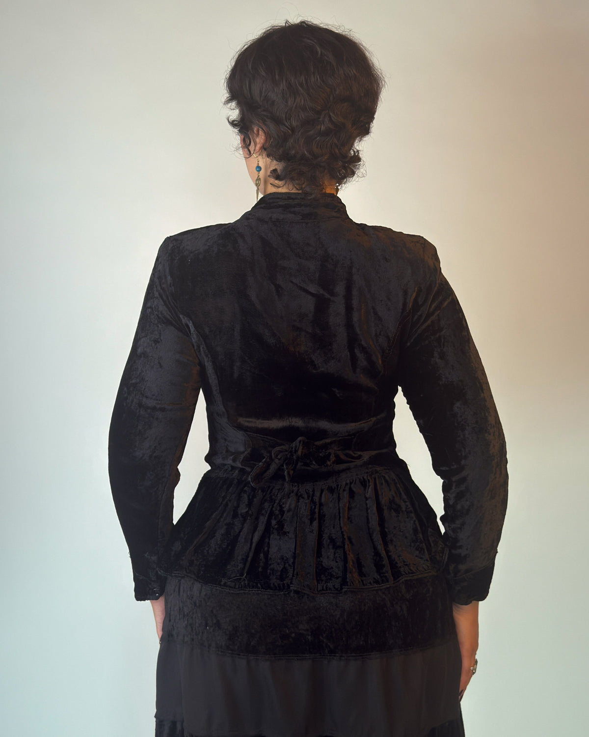 Rare 80s/90s Derhy Velvet Beaded Peplum Top - M/L