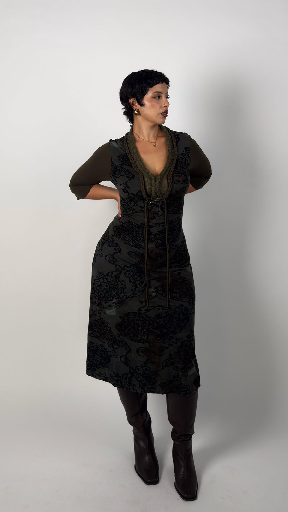 Vintage Derhy Knit Stretch Midi Dress - L/XL