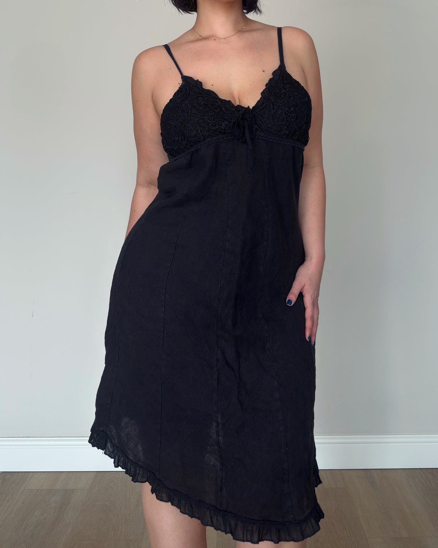 Black Linen Slip Dress - size L-XL