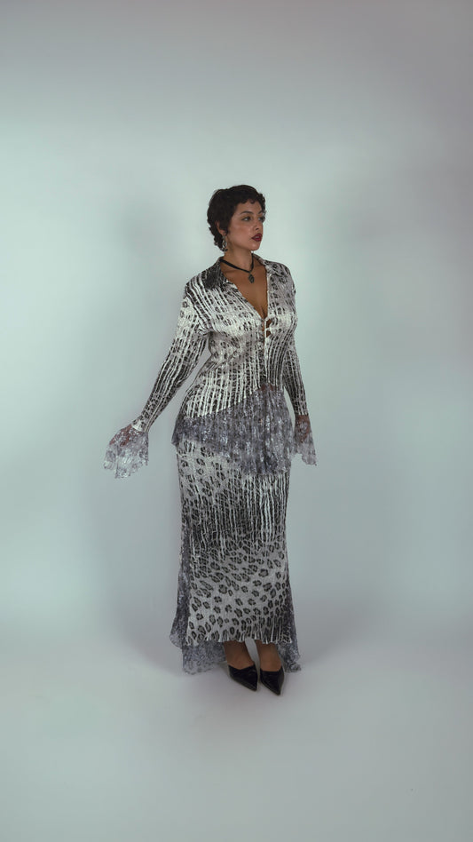 Silver Metallic Leopard Print Crinkle Matching Set - L/XL