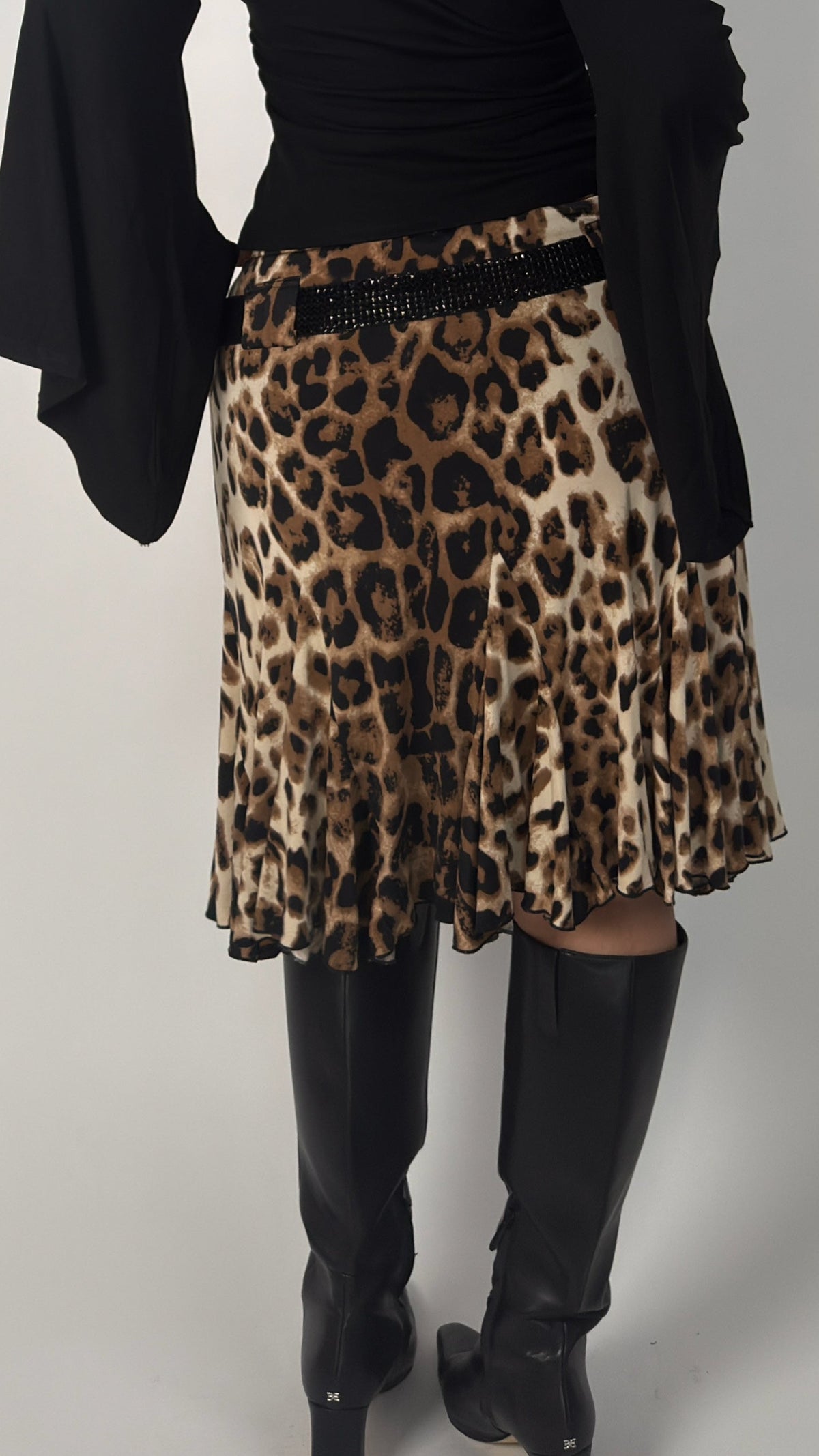 Leopard Faux Belt Y2K Stretch Skirt - L/XL
