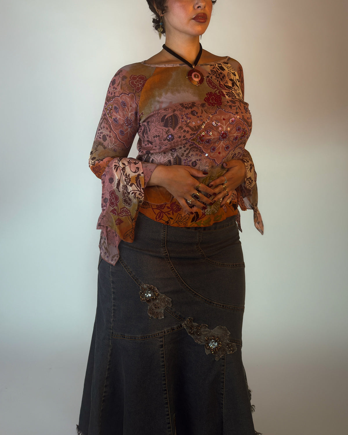 Vintage Derhy Beaded with Bell Sleeves - M/L