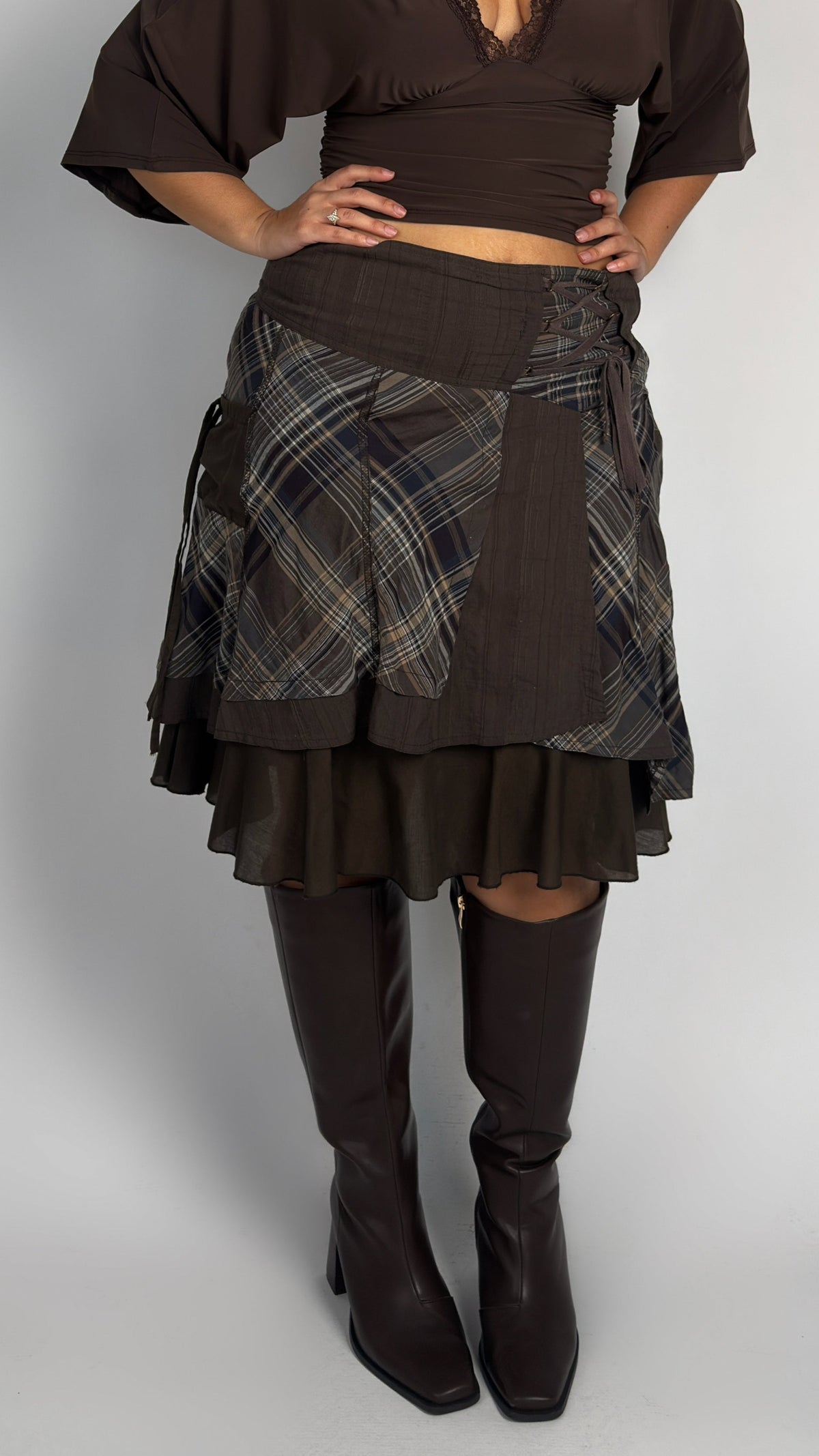 French Vintage rY2K Plaid Layered Skirt - L/XL