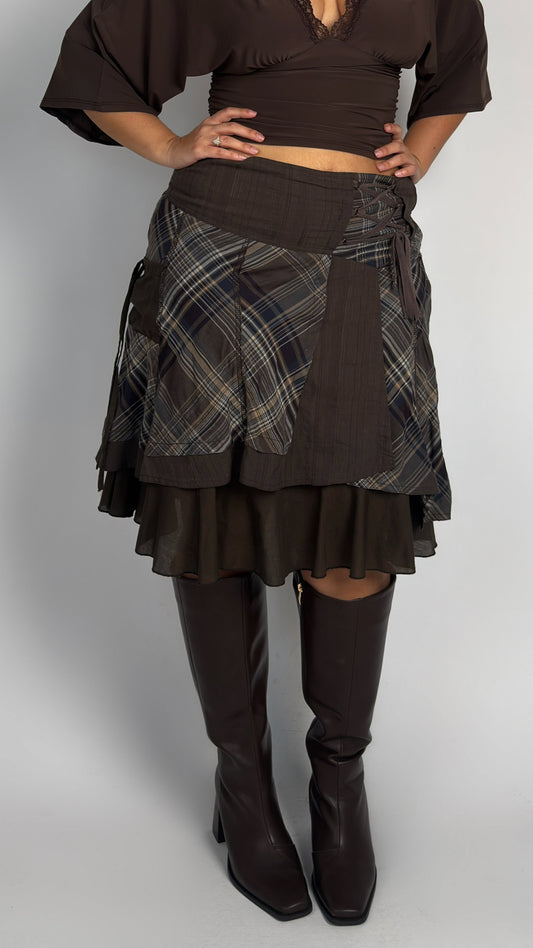 French Vintage rY2K Plaid Layered Skirt - L/XL