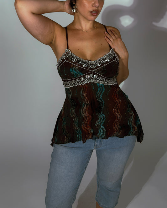 Vintage Mesh Sequin Cami Top - size M/L