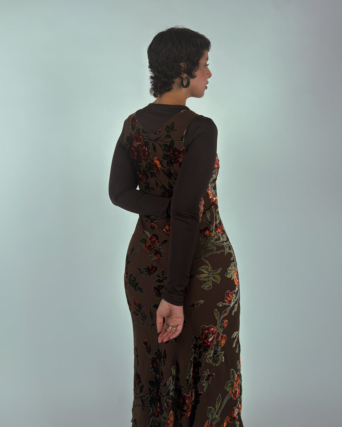 Rare Vintage Derhy Silk Velvet Burnout Midi Dress - M/L
