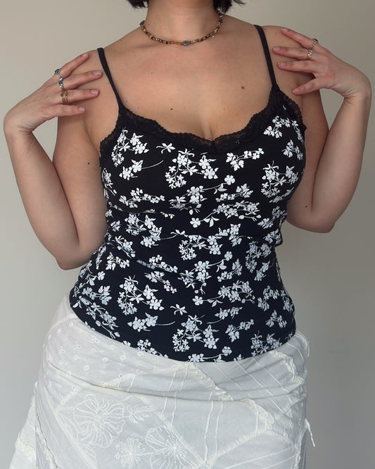 Floral Lace Trim Cami Top - size M-L
