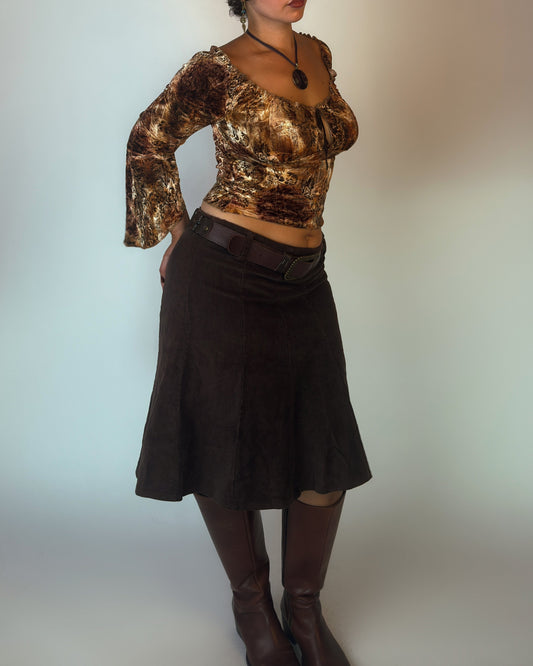 Brown Stretch Rib Midi Skirt - L/XL