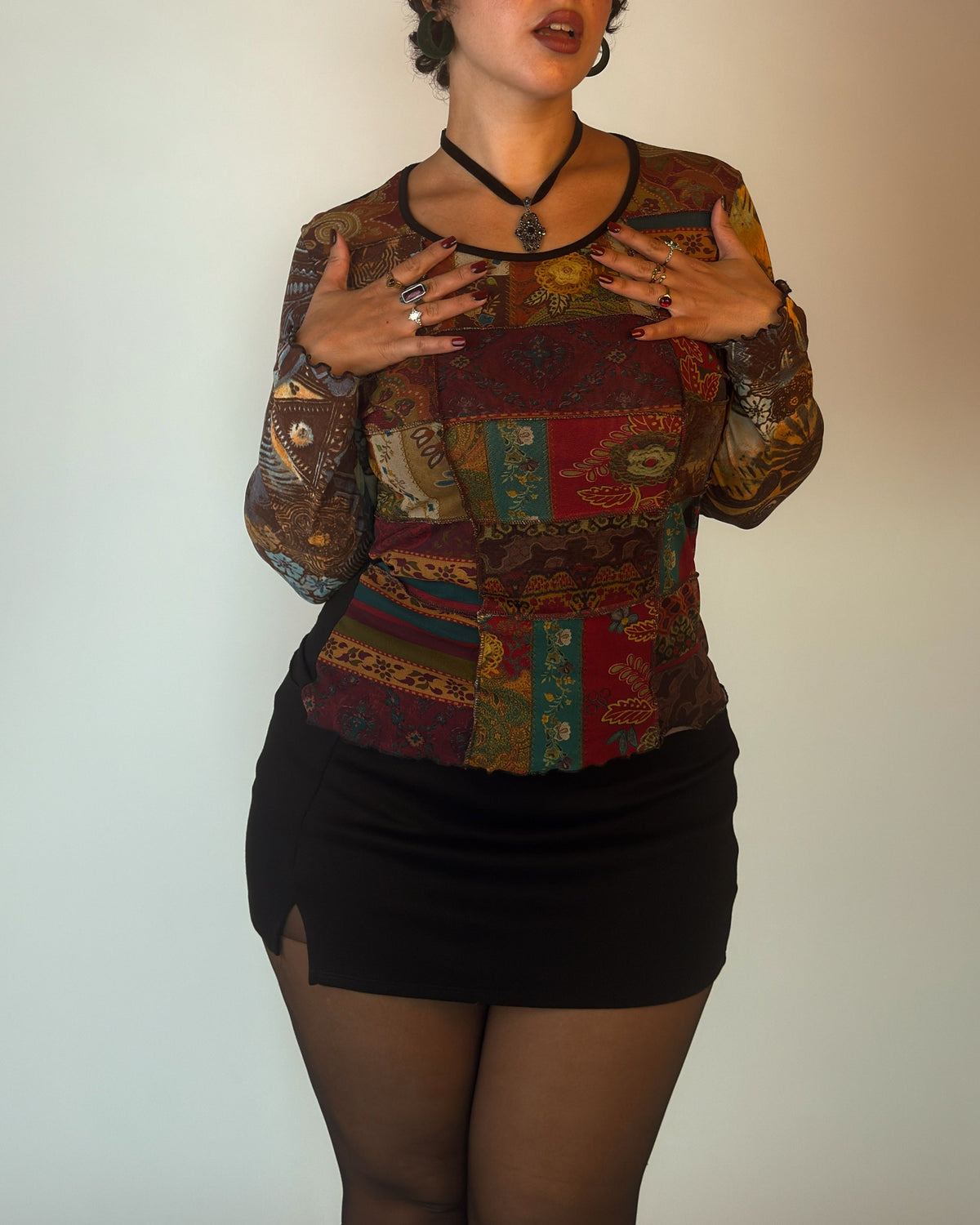 Patchwork Stretch Mesh Top - M-XL