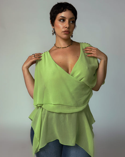 Vintage Green Chiffon Top - size M-XL
